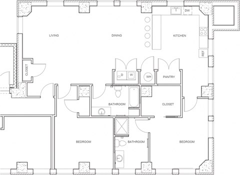 Floor plan for 2 beds, 2 baths, 1583 sqft